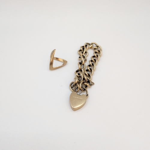 A 9kt gold padlock bracelet and a 9kt wishbone, weight 44 grams