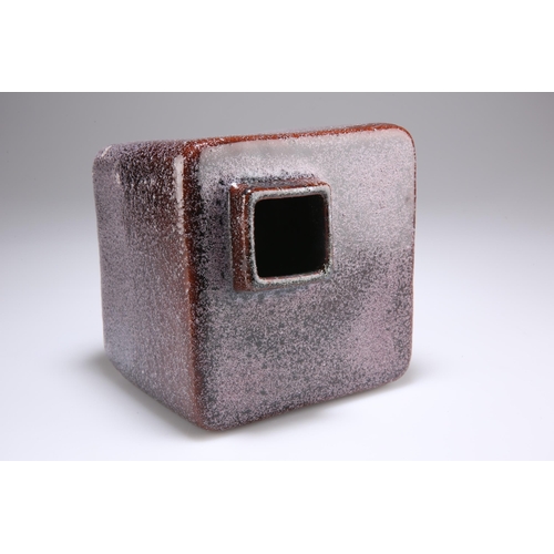 132 - PIETER GROENEVELDT (1889-1962), A SALT-GLAZED STONEWARE IKEBANA VASE, CIRCA 1960S, of square section... 