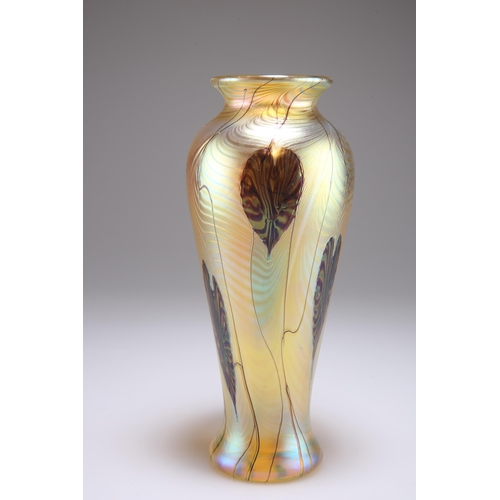 27 - RICHARD P. GOLDING FOR OKRA, A STUDIO GLASS VASE, baluster form with a short, flared neck, decorated... 