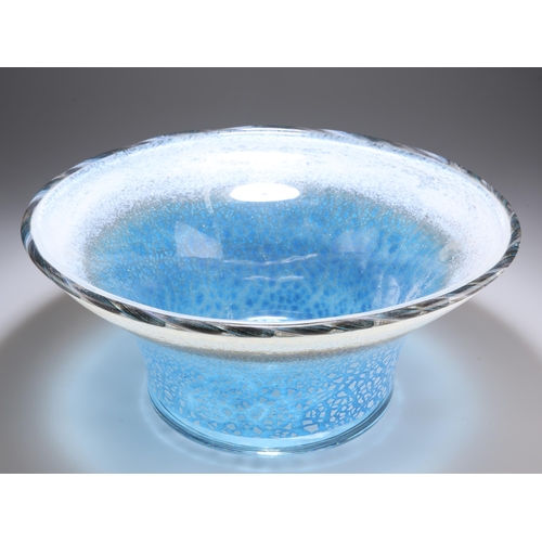 32 - A LARGE CONTEMPORARY ART GLASS BOWL, flared circular form, indistinctly signed to base. 37cm diamete... 