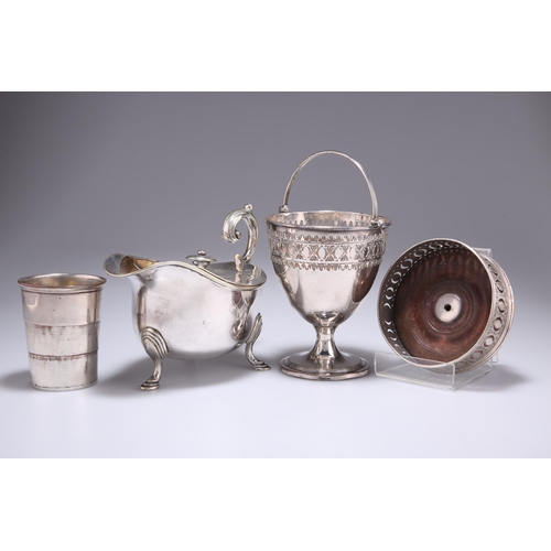 1029 - A GROUP OF SILVER-PLATE, including an Old Sheffield Plate sugar basket with swing-handle, an Old She... 