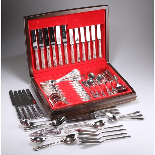 1030 - A SILVER-PLATED CANTEEN, Kings pattern, for six place settings, in a wooden case with additional pie... 