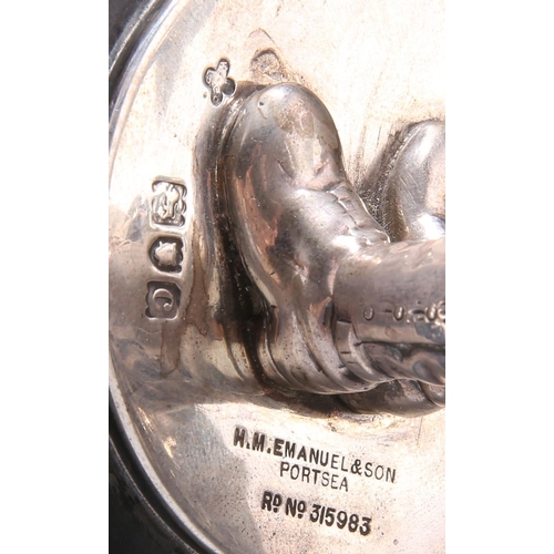 1047 - A VICTORIAN NOVELTY SILVER INKWELL, by Horace Woodward & Co Ltd, London 1898, realistically modelled... 
