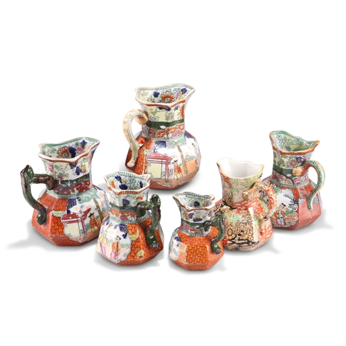 87 - A GROUP OF SIX MASON'S PATENT IRONSTONE CHINA JUGS, various sizes, including five in the 