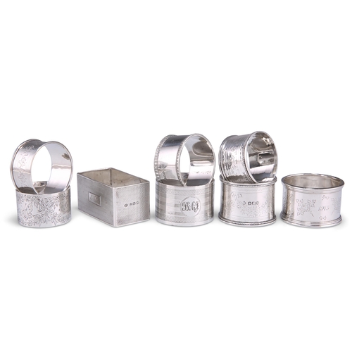 1048 - EIGHT ASSORTED SILVER NAPKIN RINGS, VICTORIAN AND LATER, including one by Ackroyd Rhodes, Manoah Rho... 