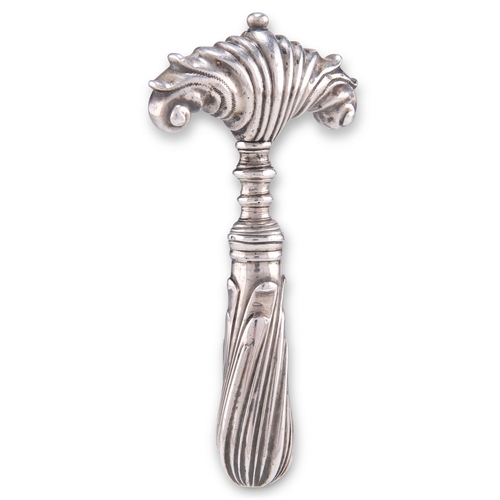 1088 - AN 18TH CENTURY DUTCH SILVER CORKSCREW, the handle of scroll-form, the screw cover wrythen cast. 8.5... 