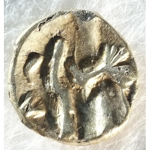 1 - Celtic, Gallo-Belgic gold quarter-stater, 0.99 grams, 11.1 mm, series D, 'Boat Tree' type. Obv: cres... 