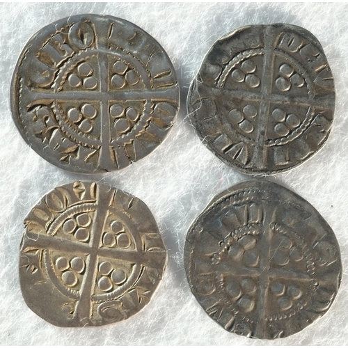 129 - 4x Edward I (1272 - 1307) long-cross silver pennies consisting of: Class 3e, York mint, S. 1429. Ver... 