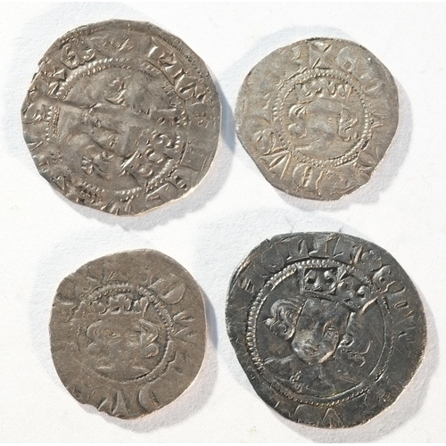 132 - Edward III, 4x silver coins consisting of: London mint penny, class c, Good Very Fine. 2x florin coi... 