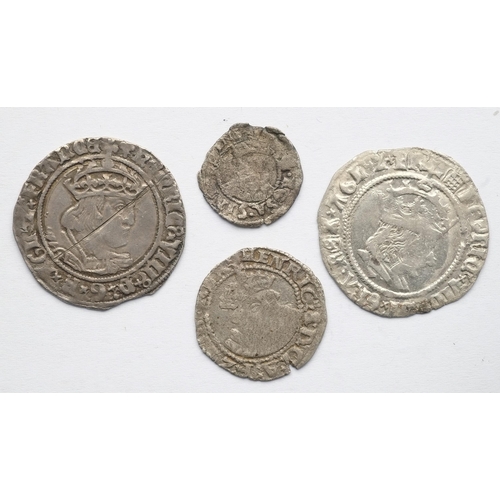 139 - 4x Henry VIII (1509 - 1547) coins consisting of: Halfgroat, 0.46 grams, 15.3 mm, 11h. S. 2417 or 241... 