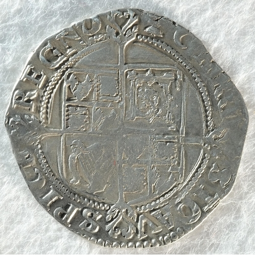 160 - Charles I (1625 - 1649) shilling, 5.24 grams, 30.7 mm, 6h, mintmark cross calvary 1625 - 1626. Obv: ... 