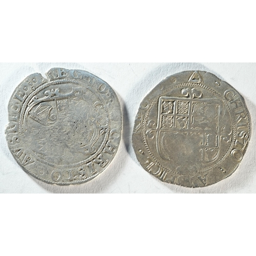 161 - 2 x Charles I shillings: 6.15 grams, 30.2mm, 6h. mintmark triangle 1641 - 1643. S. 2799. Near Fine. ... 