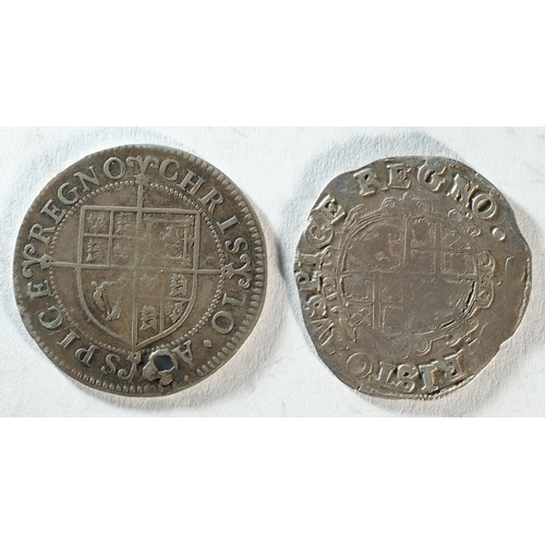 166 - 2 x Charles I sixpences: 3.13 grams, 25.2 mm, 7h, mintmark tun 1636 - 1638. S. 2813. Fine. and 2.94 ... 