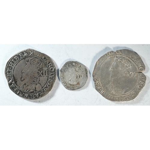 167 - 2 x Charles I (1625 - 1649) shillings, 6.36 grams, 31.8 mm, 7h, mintmark sun 1645 - 1646. Obv: Crown... 