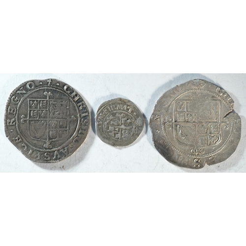 167 - 2 x Charles I (1625 - 1649) shillings, 6.36 grams, 31.8 mm, 7h, mintmark sun 1645 - 1646. Obv: Crown... 