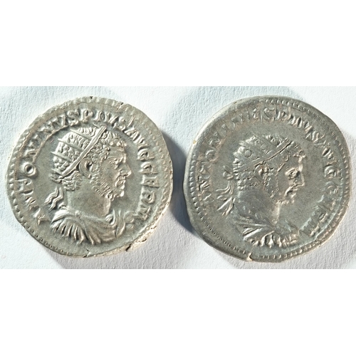 17 - 2x Caracalla (198 - 217 CE) silver antoninianii consisting of: ANTONINVS PIVS AVG GERM, radiate drap... 