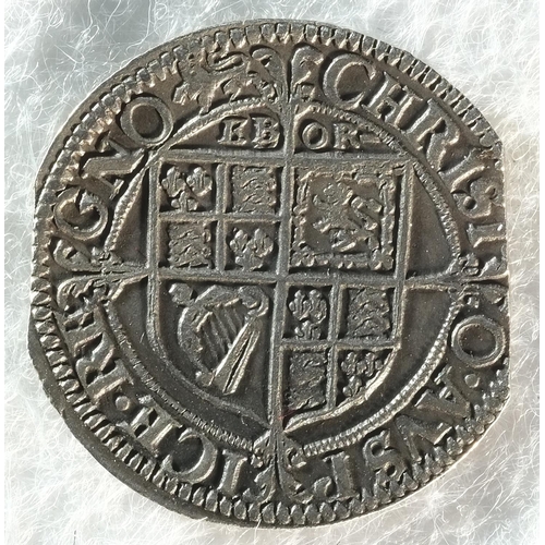 171 - Charles I threepence, York mint, 1.21 grams, 18.7 mm, 9h, mintmark lion. Obv: Bust facing left, III ... 