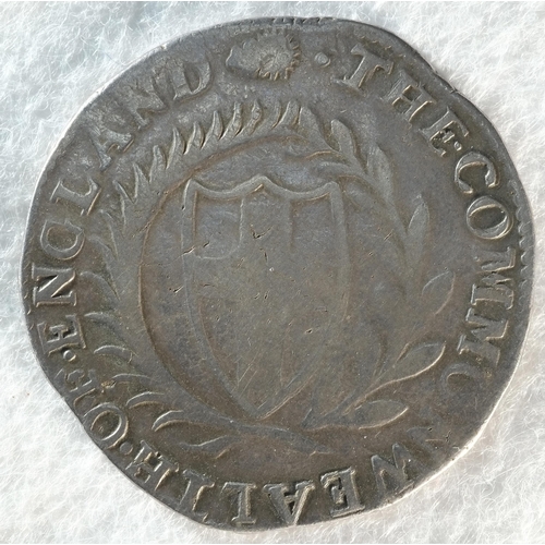 174 - Commonwealth, 1653 halfcrown, 15.08 grams, 34.3 mm, 10h, mintmark sun. Obv: Shield with St. George's... 