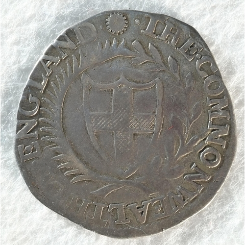 175 - Commonwealth, 1653 shilling, 5.77 grams, 30.9mm, 9h, mintmark sun. Obv: Shield with St. George's cro... 