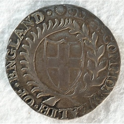 177 - Commonwealth, 1649 sixpence, 2.94 grams, 25.6 mm, 6h, mintmark sun. Obv: Shield with St. George's cr... 