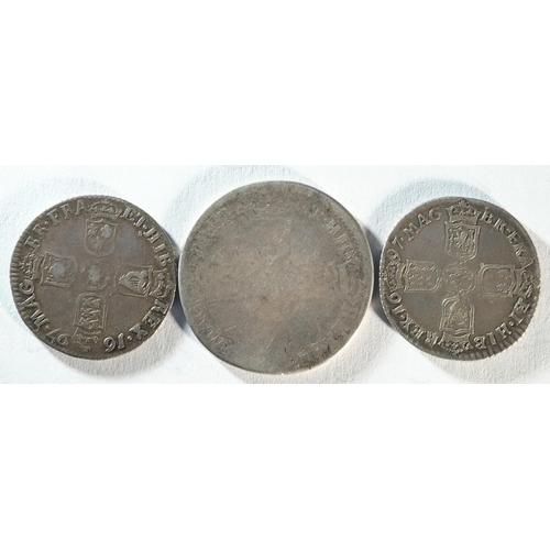 182 - 2x William III (1694 - 1702) sixpences consisting of: 1697 Chester mint sixpence, S. 3522, Good Fine... 