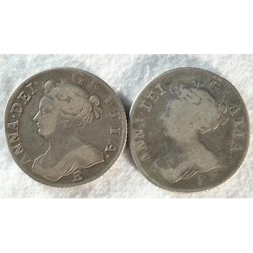 185 - Anne (1707 - 1714) 1707 shilling. Obv: Draped bust facing left, E below bust. Rev: Crowned cruciform... 