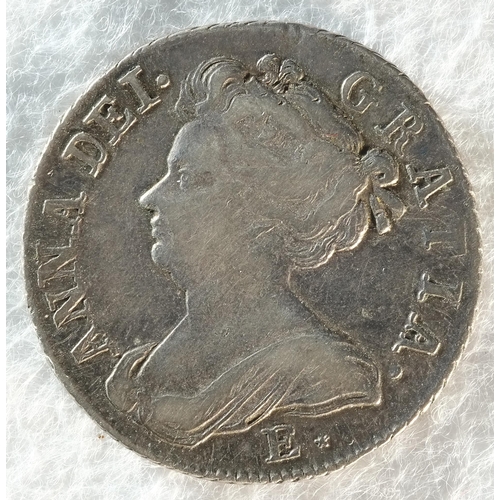 186 - Anne (1707 - 1714) 1708 Edinburgh shilling. Obv: Draped bust facing left, E below bust. Rev: Crowned... 