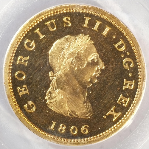 195 - George III (1760 - 1820) 1806 gilt proof halfpenny graded PR64. Obv: Laureate bust facing right. Rev... 