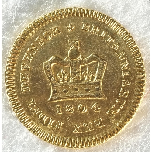 196 - George III (1760 - 1820) 1804 third-guinea. Obv: Second laureate head right. Rev: Crowned date. S. 3... 