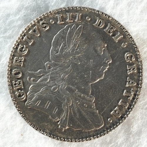 197 - George III (1760 - 1820) 1787 pattern sixpence by Lewis Pingo. Plain edge. Obv: Older, draped and la... 