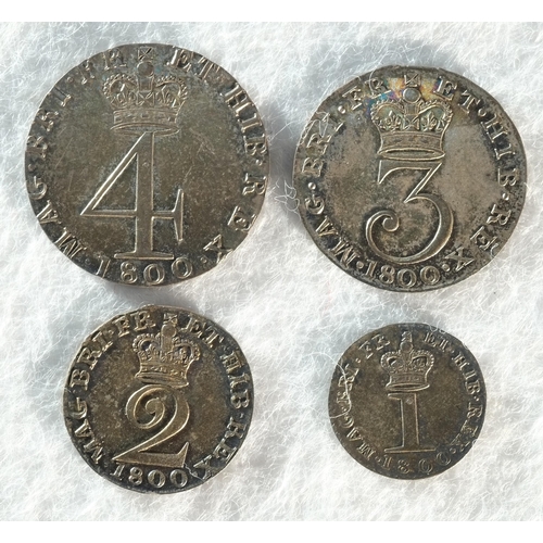 198 - George III 1800 Maundy set comprising: Fourpence S. 3752, Threepence S. 3755. Twopence S. 3758. Penn... 