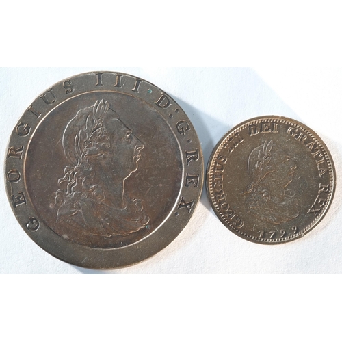 204 - George III (1760 - 1820), 1799 farthing, Soho mint Birmingham. Obv: Laureate head right. Rev: Britan... 