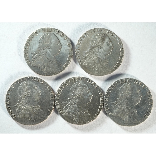 211 - 5x George III (1760 - 1820) 1787 sixpences consisting of the types: No semee of hearts, no serif on ... 