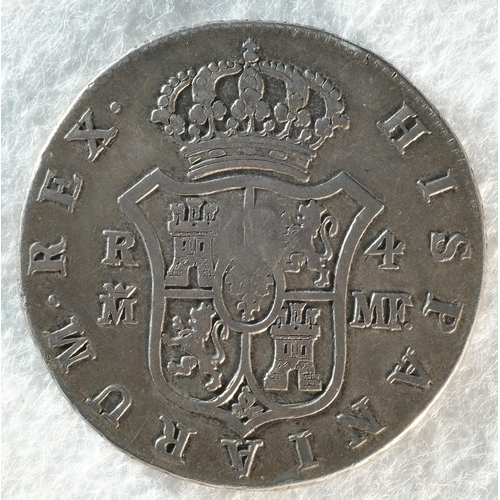 215 - George III (1760-1820), Madrid half dollar, Oval countermark upon Spanish fout reales of King Charle... 