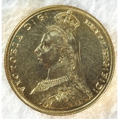 218 - Victoria (1837 - 1901) 1887 sovereign. Obv: Jubilee portrait of Victoria left, J.E.B on truncation f... 