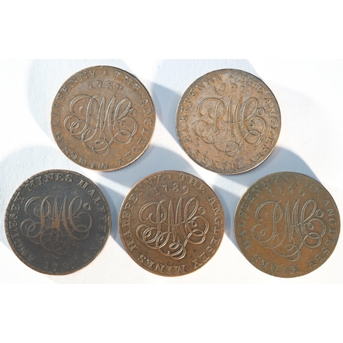 226 - 5 x Anglesey Mine Company tokens consisting of: 1789 halfpenny, DH359, Near Extremely Fine. 1789 hal... 