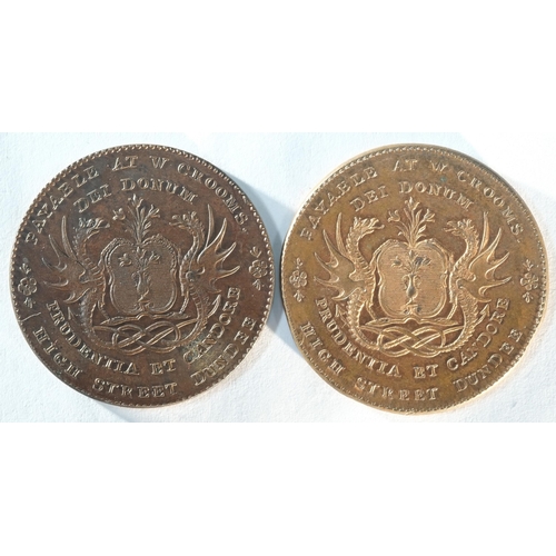 229 - 2 x Angus, Dundee 18th century provincial tokens consisting of: 1796 proof halfpenny, DH13, Extremel... 