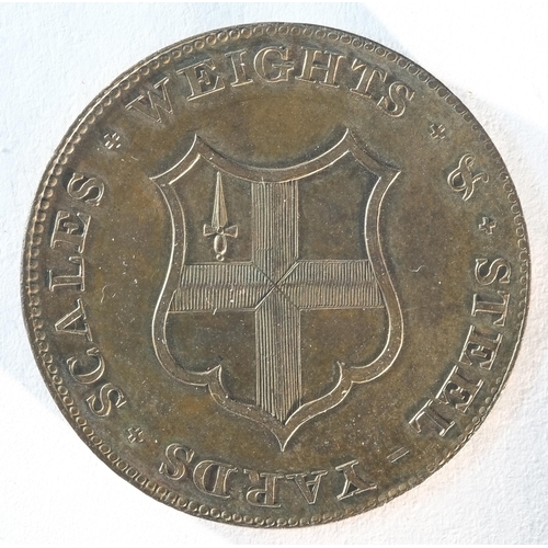 230 - Central London, Bishop's Gate, Meymott and Sons 1795 halfpenny, DH 377a, As Struck with irredescent ... 