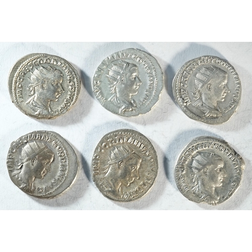 24 - 6x silver antoninianii of Gordian III (238 - 244 CE) consisting of: Fides standing left holding scep... 