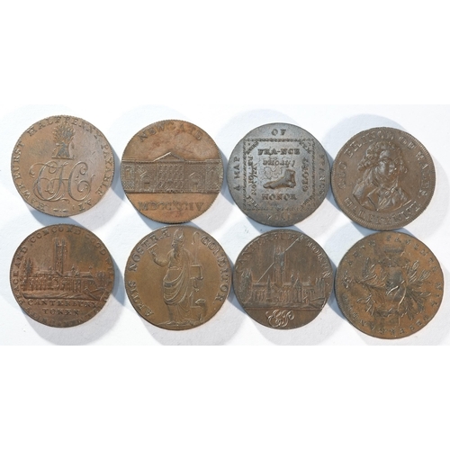 262 - 8x 18th century provincial tokens consisting of: Kent, Canterbury DH6, Extremely Fine. Kent, Canterb... 