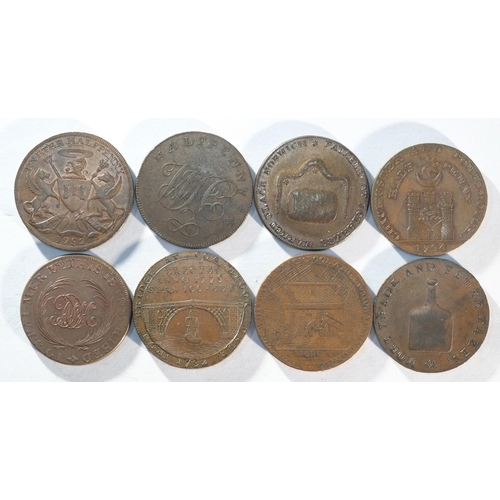 263 - 8x 18th century provincial tokens consisting of: Devon, Exeter DH2, Very Fine. Hampshire, Portsmouth... 