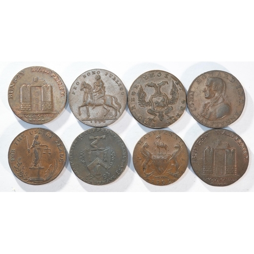 265 - 8x 18th century provincial tokens consisting of: Lancashire, Manchester DH127, Very Fine. Lancashire... 