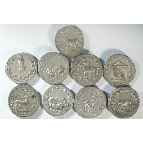 27 - 9x silver antoninianii which celebrate the 1000th anniversary of the founding of Rome in 249 CE. Typ... 