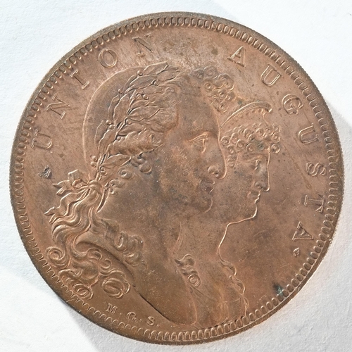 285 - Spain,Carlos IV. (1788-1808) copper medal (39mm). The Union Augusta. By Droz. Dated 1801. UNION AUGU... 