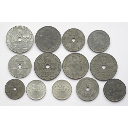 288 - Belgium, 11x coins consisting of: 1942 25 cents, 1943 25 cents, 1944 25 cents, 1941 10 cents, 1944 1... 