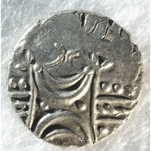 3 - Celtic, Iceni silver unit, 1.24 grams, 13.0 mm. Inscribed issue. Obv: two opposed crescents on wreat... 