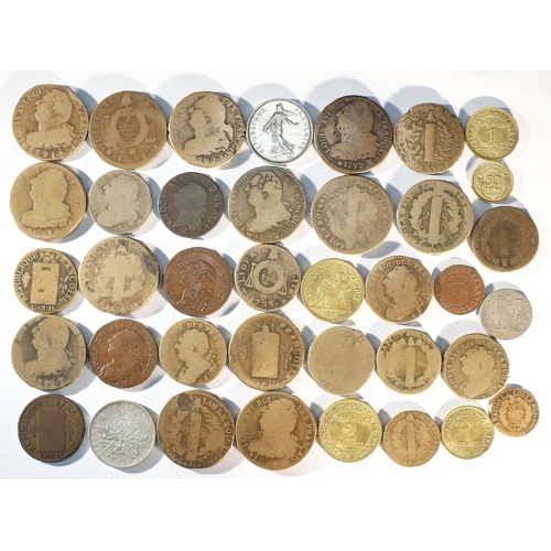 307 - France, 35x coins dating 1785 - 1970 consisting of: 1791 Limoges mint 15 sols in Fine condition, 179... 