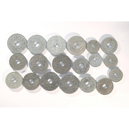 311 - France,19x zinc World War II period coins consisting of 11x 10 centimes, 8x 20 centimes. All About U... 