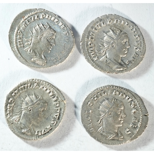 33 - 4x silver antoninianii of Philip II (247 - 249 CE) consisting of reverse types: 2x AETERNIT IMPER, P... 