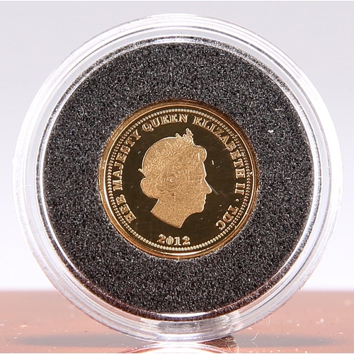 370 - Tristan Da Cunha, 2012 quarter sovereign. 1.99g, .916/22 carat gold. Obv: Crowned head of Elizabeth ... 